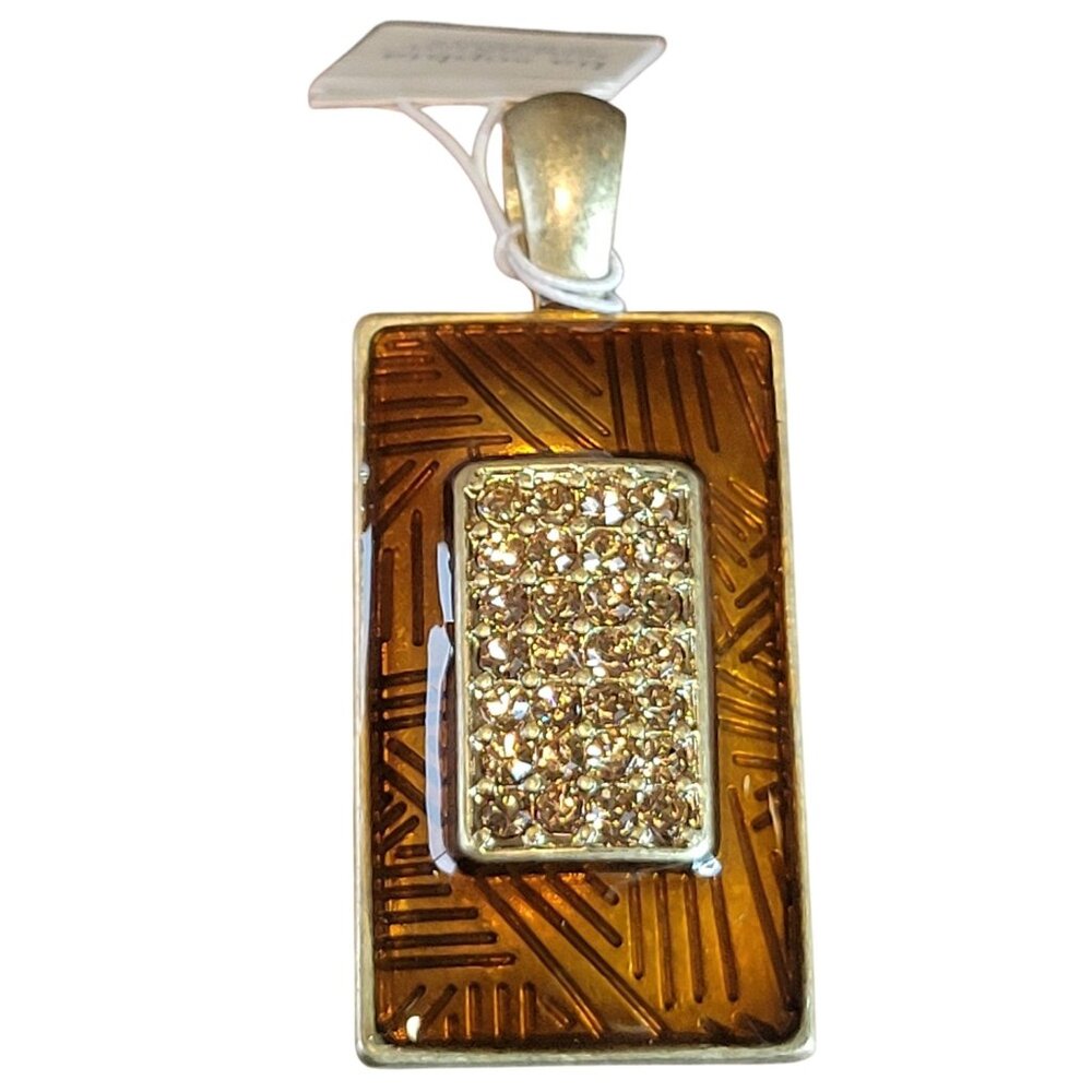 Lia Sophia Touche Amber Pendant Rhinestones Gold Tone Setting NWT